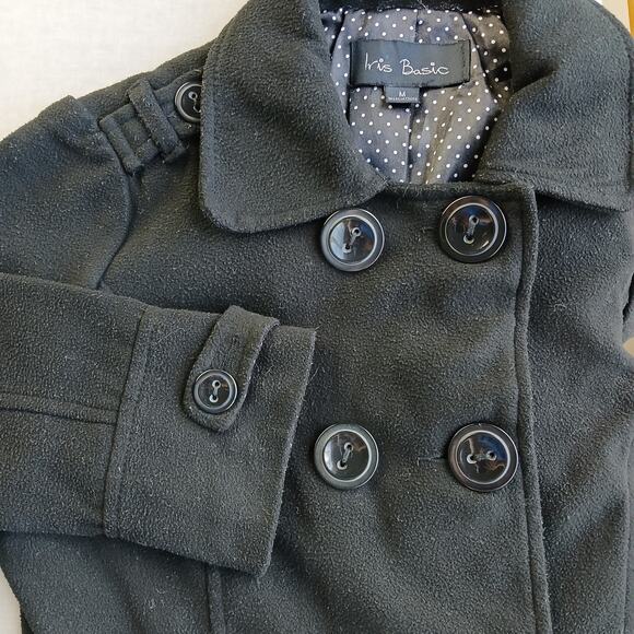 Iris Basic Black Double Breasted Peacoat Juniors M Repaired Vintage Y2K skirted - Picture 16 of 16